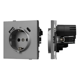 Фото #1 товара Механизм розетки с USB зарядкой SCT-TENDO-MUAC-PL-GR (230V, 16A) (Arlight, Графитовый)