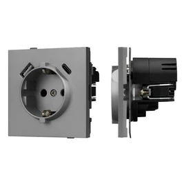 Фото #1 товара Механизм розетки с USB зарядкой SCT-TENDO-MUAC-PL-GR (230V, 16A) (Arlight, Графитовый)