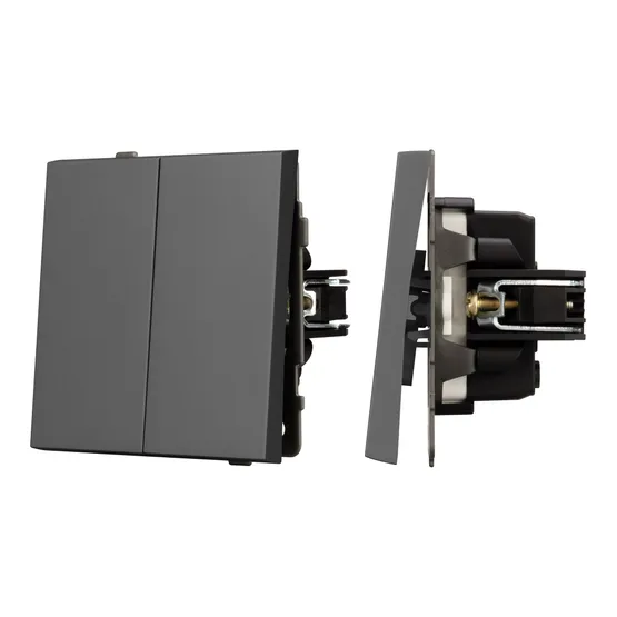 Фото #1 товара Механизм выключателя двухклавишный непроходной SWT-TENDO-MK02-SFPL-GR (230V, 10A) (Arlight, Матовый графитовый)