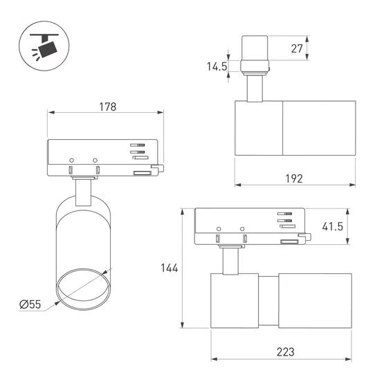 Фото #7 товара Светильник LGD-ARTEMIS-TRACK-4TR-R55-12W Warm2700 (WH, 8-80 deg, 230V, DALI) (Arlight, IP20 Металл, 5 лет)