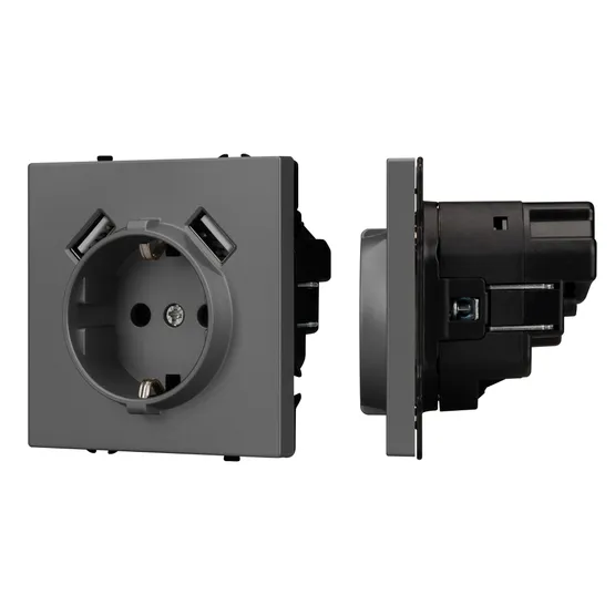 Фото #1 товара Механизм розетки с USB зарядкой SCT-NOBE-MUAA-SFPL-GR (230V, 16A) (Arlight, Серый базальт)
