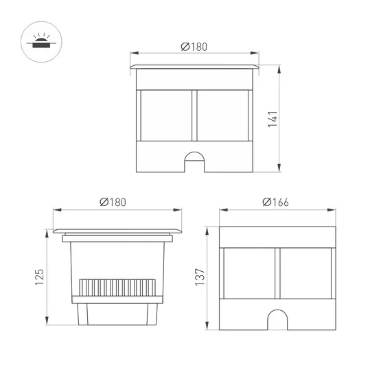 Фото #4 товара Светильник LTD-DAFNA-GROUND-R180-25W Warm3000 (SL, 20 deg, 230V) (Arlight, IP67 Металл, 5 лет)
