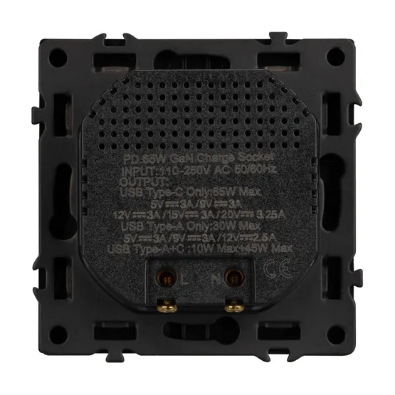 Фото #2 товара Механизм розетки с быстрой USB зарядкой SCT-NOBE-MUAC-SFPL-FC-BK (65W, QC3) (Arlight, Черный оникс)