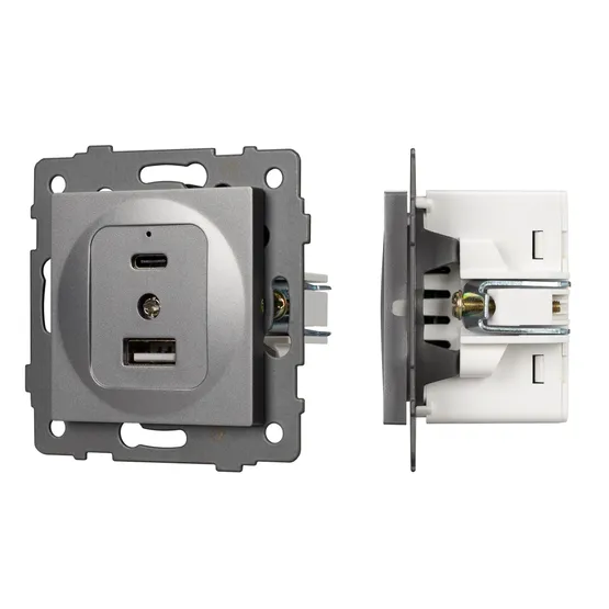 Фото #1 товара Механизм USB розетки SCT-MUAC-PL-GR-V (5V, 3A, QC4) (Arlight, -)