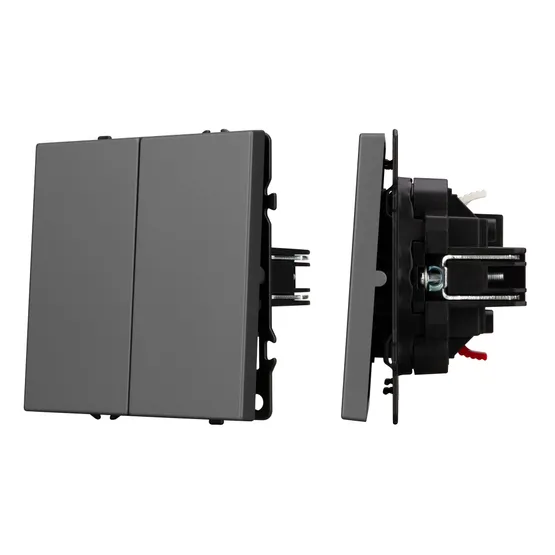 Фото #1 товара Механизм выключателя двухклавишный непроходной SWT-NOBE-MK02-SFPL-GR (230V, 10A) (Arlight, Серый базальт)