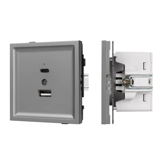 Фото #1 товара Механизм USB розетки SCT-TENDO-MUAC-PL-GR (5V, 3A, QC3) (Arlight, Графитовый)