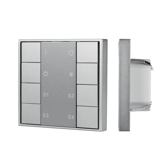 Фото товара INTELLIGENT ARLIGHT Кнопочная панель DALI-201-23-1G-4SC-DIM-DT6-IN Silver (BUS, Frame) (IARL, IP20 Металл, 3 года)