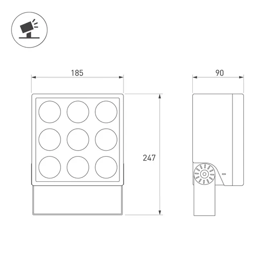 Фото #4 товара Светильник ALT-BLOCK-S185x185-36W Day4000 (GR, 15 deg, 230V) (Arlight, IP66 Металл, 3 года)