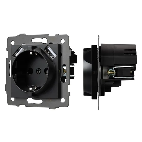 Фото #1 товара Механизм розетки с USB зарядкой SCT-MUAA-PL-BK-V (250V, 16A) (Arlight, -)