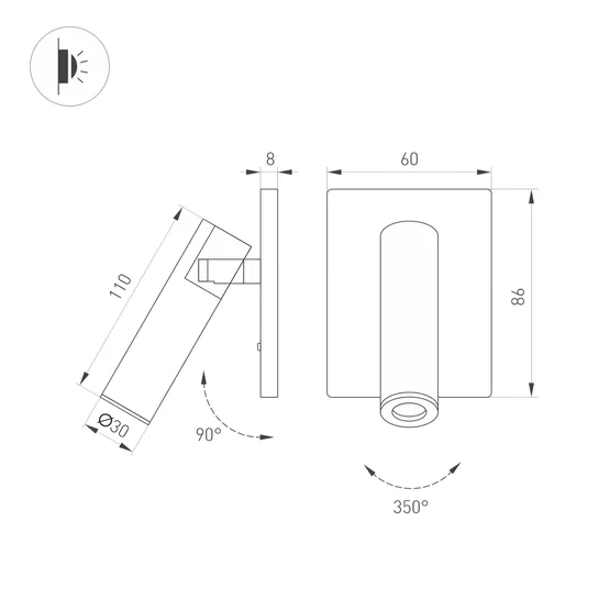 Фото #5 товара Светильник SP-READER-S60x86-3W Warm3000 (WH, 20 deg, 230V) (Arlight, IP20 Металл, 3 года)
