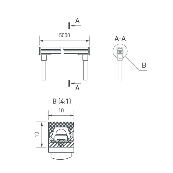 Фото #6 товара Грейзер THOR-TOP-B70-10x10mm 24V Warm3000 (15 W/m, IP67, 5m, wire x2) (Arlight, Вывод вниз, 3 года)