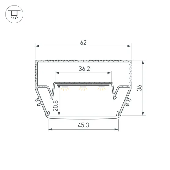 Фото #3 товара Профиль STRETCH-S-50-CEIL-CENTER-2000 (GAMMA50) (Arlight, Алюминий)