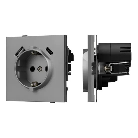 Фото #1 товара Механизм розетки с USB зарядкой SCT-TENDO-MUAC-PL-GR (230V, 16A) (Arlight, Графитовый)