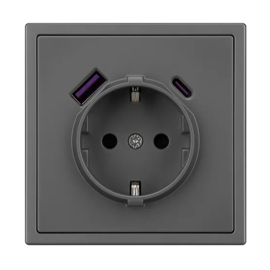 Фото #2 товара ARL NOBE Розетка зк со шторками с USB тип А+С софт-тач серый базальт SCT-MUAC-SFPL-GR (250V, 16A) (Arlight, -)