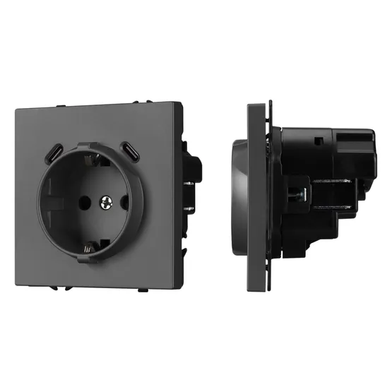 Фото #1 товара ARL NOBE Розетка зк со шторками с USB тип C+С софт-тач серый базальт SCT-MUCC-SFPL-GR (250V, 16A) (Arlight, -)