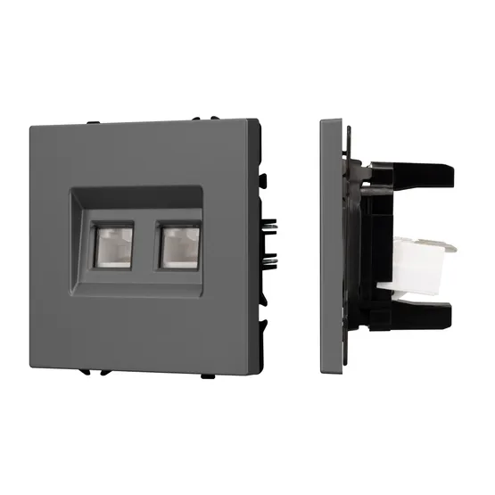 Фото #1 товара Механизм сдвоенной телефонной розетки SCT-NOBE-MTL2-SFPL-GR (RJ-11, 4C) (Arlight, Серый базальт)