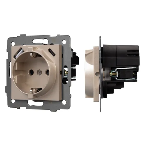 Фото #1 товара Механизм розетки с USB зарядкой SCT-MUAC-PL-GD-V (250V, 16A) (Arlight, -)