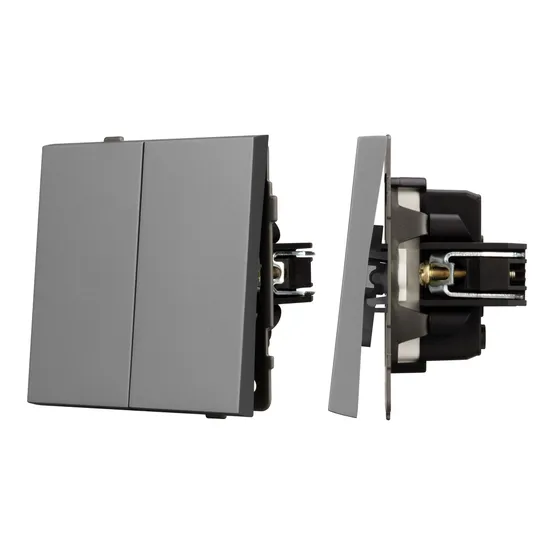 Фото #1 товара Механизм выключателя двухклавишный проходной SWT-TENDO-MKP2-PL-GR (230V, 10A) (Arlight, Графитовый)