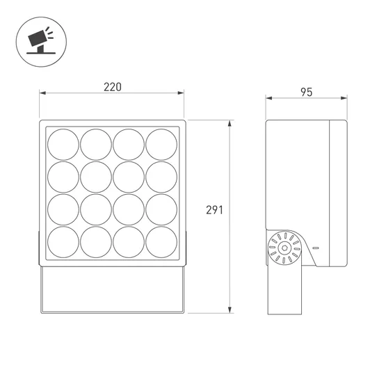 Фото #4 товара Светильник ALT-BLOCK-S220x220-50W Warm3000 (GR, 60 deg, 230V) (Arlight, IP66 Металл, 3 года)