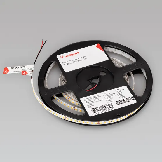 Фото #4 товара Светодиодная лента RT-A160-8mm 24V Warm2700 (12 W/m, IP20, 2835, 5m) (Arlight, 12 Вт/м, IP20)