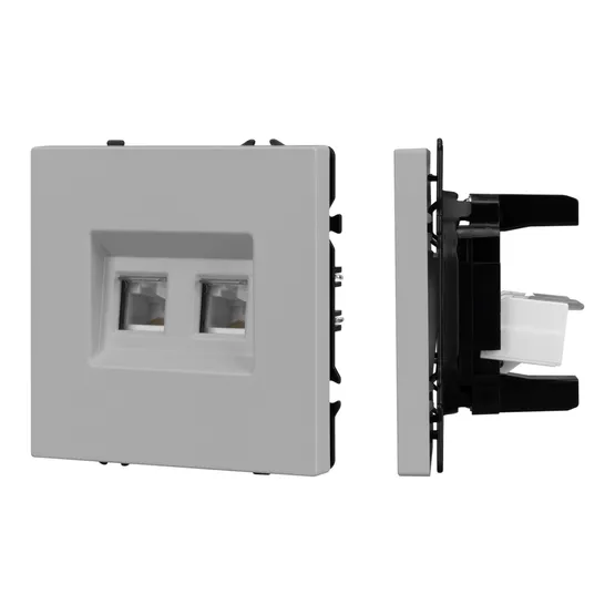 Фото #1 товара Механизм сдвоенной телефонной розетки SCT-NOBE-MTL2-SFPL-IS (RJ-11, 4C) (Arlight, Никель)